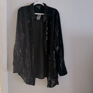 Black Sequin Women's Button Down Top size 24W